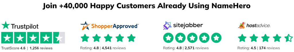 NameHero Hosting Review on Trustpilot, Sitejabber and ShopperApproved